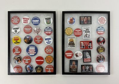 41 Anti-Trump Buttons in 2 Shadow Boxes