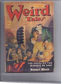 cover of Canadian issue Weird Tales Pulp ( Magazine ) November 1945 ( Skull of Marquis De Sade; Take Back That Which Thou Gavest; God-Box; Skeleton; Night of Impossible Shadows; Mr Lupescu; Votaress; Dark Brothers; Thing Barrens; Music-Box From Hell etc)( Canada )