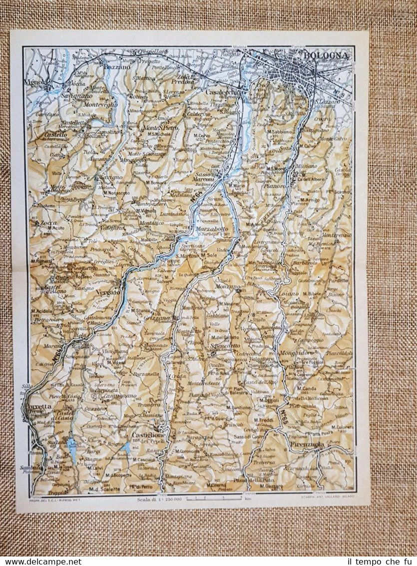 Carta geografica cartina del 1957 Bologna, Vignola, Porretta, etc