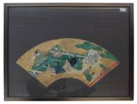 EDO PERIOD PAINTED FAN LEAF DEPICTING SHOGUN