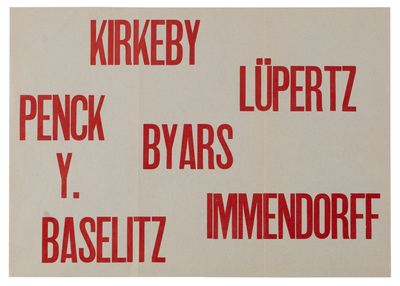 Arbeiten auf Papier / Arbeiten von Baselitz, Broodthaers, Byars, Immendorff, Kirkeby, Lüpertz, Penck (Two Announcement Flyers)