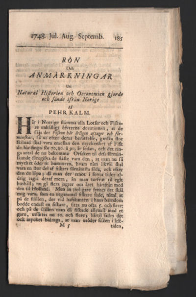 RÖN OCH ANMÄRKNINGAR Uti Natural Historien och…