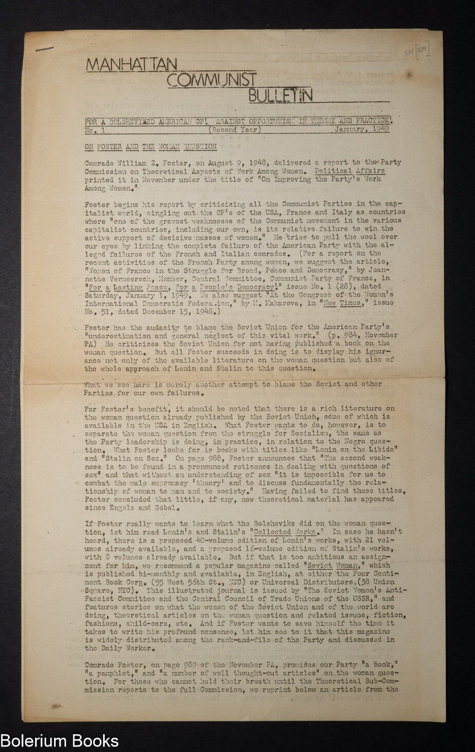 Manhattan Communist Bulletin. No. 1, Second Year (