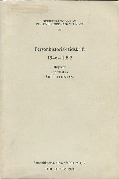 Personhistorisk tidskrift 1946-1992. Register…