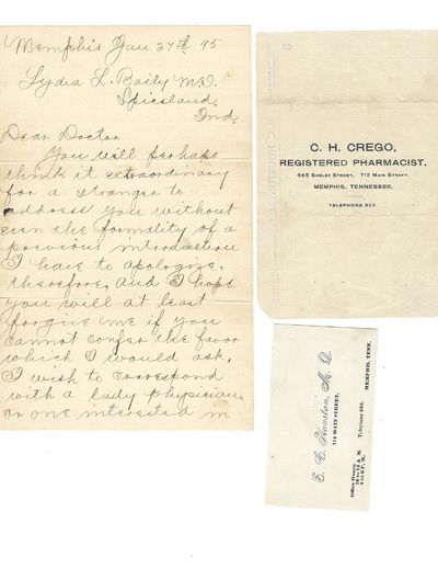 Letter to a Woman Doctor Inquiring About Marriage Prospects, 1895 "I wish to correspond with a lady physician ...my object is honorable, I will marry if I find one to suit me...