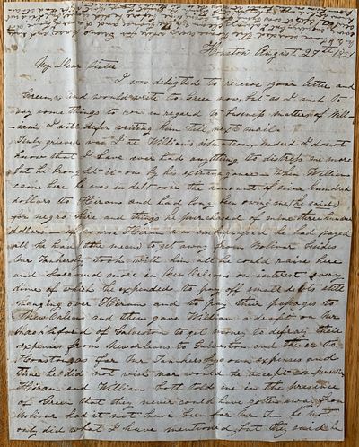Autograph Letter Signed, Houston, Texas, August 27, 1851, to her sister
