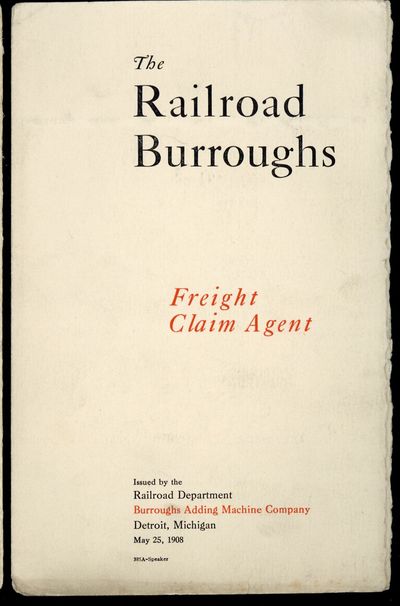 Detroit: Burroughs, 1908. Burroughs Adding Machine Company. Railroad Department. The railroad Burrou...