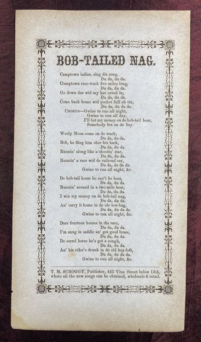 [AFRICAN-AMERICANA / EBONICS / SONG SHEET]. Bob-Tailed Nag (a.k.a. Camptown Races)
