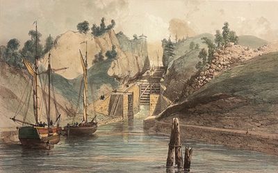 Écluses de Trollhattan, vue prise du bas. Suède.