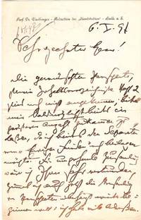 Autograph letter signed; H Vaihinger, to a Sehr geehrter Herr, January 6, 1897