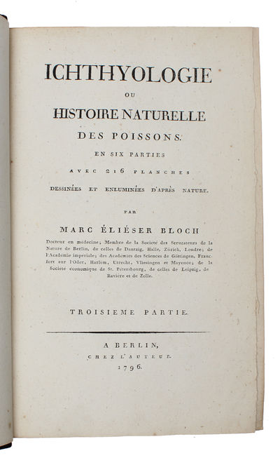 Ichthyologie ou Histoire Naturelle des Poissons. En Six Parties avec 216 Planches dessinées et enluminées d'après Nature. - [FIRST 8VO-EDITION OF BLOCH'S MAGNIFICENT ICHTHYOLOGY] (photo 11)