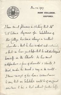 image of Autograph reference signed as Warden of New College, (William A., 1844-1930, Theologian & Educationalist, Originator of the 'Spoonerism')