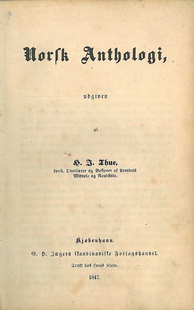Norsk Anthologi, udgiven af (...), konst.…