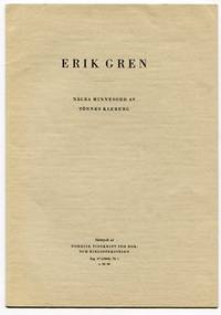 Erik Gren. Några minnesord. Särtryck ur Nordisk…