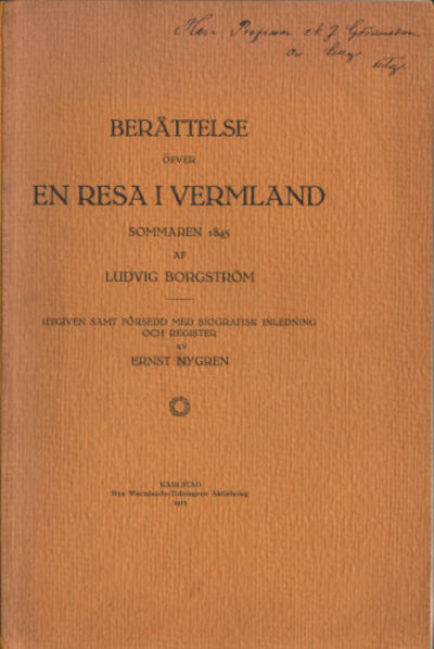 BERÄTTELSE ÖFVER EN RESA I VERMLAND SOMMAREN 1845.