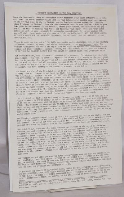 A worker's revolution is the only solution! [handbill]