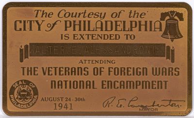 [Metal card]: The Veterans of Foreign Wars National Encampment, Philadelphia