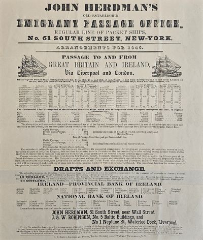 1845 Advertisement for John Herdman’s Emigrant Passage Office, with Letter Offering Commission for Finding Clients