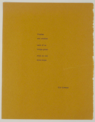 Amherst, NY: Slow Loris Press, 1971. First edition. A broadsheet that measures 8.5