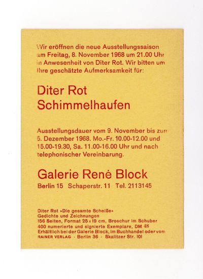Exhibition announcement: Diter Rot: Schimmelhaufen (9 November-5 December 1968)