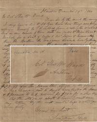 1844 - Letter from the owner of a stage line in Houston providing news of the city to a one-legged, one-armed hero and Land Commissioner of the Republic of Texas in Austin who had relocated there with the capital
