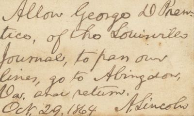 President Abraham Lincoln Allows a Key Kentucky Advisor to Cross the Lines into the Confederacy to Attend the Trial of His Son