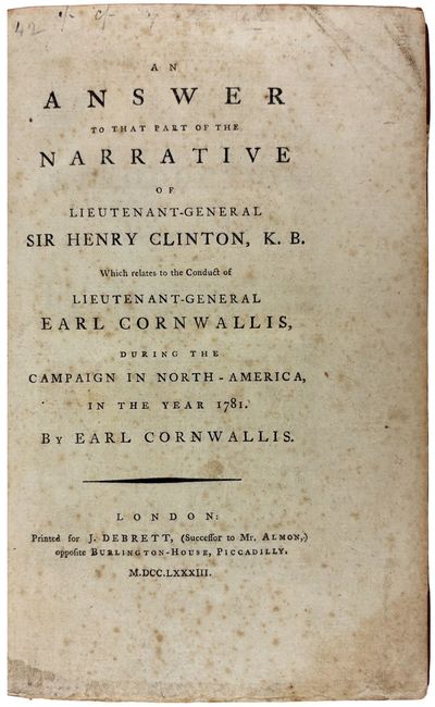 London: J. Debrett, 1783. Octavo. (8 5/8 x 5 1/2 inches). , xvi, , 260, pp. With errata slip and lar...