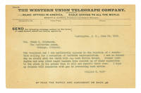 Copy of telegram to Frank H. Hitchcock, Republican Party Chairman