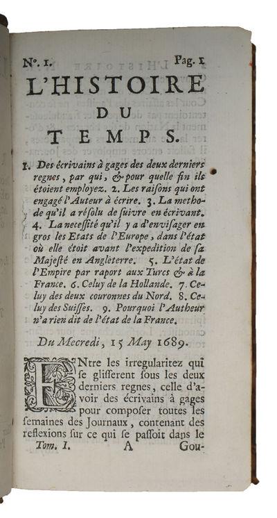 L'Histoire du Temps, ou Relation de ce quis'est passé de memorable en Europe, & principalement en Angleterre, depuis les regnes de Charles II. & de Jacques II. Avec des Réflexions de Politique sur ces Evenemens. Traduit de l'Anglois. ( By Christian... (photo 3)