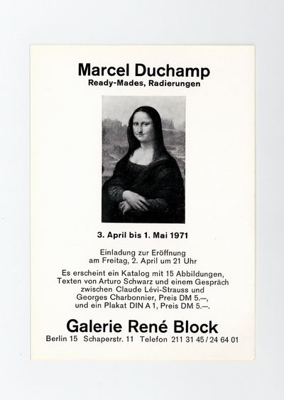 Announcement card: Marcel Duchamp: Ready-Mades, Radierungen (3 April-1 May 1971)