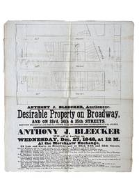 Desirable Property on Broadway, and on 33rd, 34th & 35th Streets, Between Broadway and the 7th Avenue, Near the Intersection of Broadway & 6th Avenue. Anthony J. Bleecker Will sell at Auction, on Wednesday, Dec. 27, 1848, at 12 M. at the Merchant's Exchange, 22 Lots and Gores