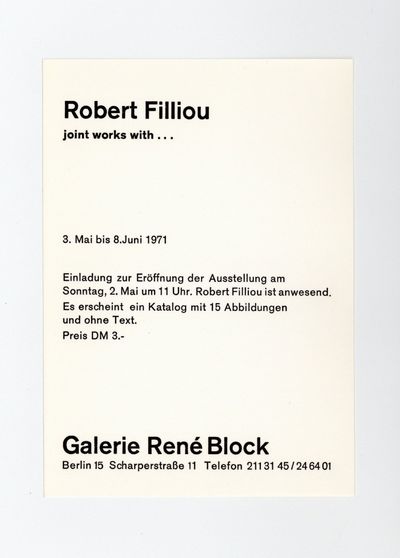 Exhibition announcement: Robert Filliou: joint works with… (3 May-8 June 1971)