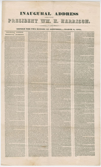 Broadside Printing of William Henry Harrison’s Deadly Inaugural Address