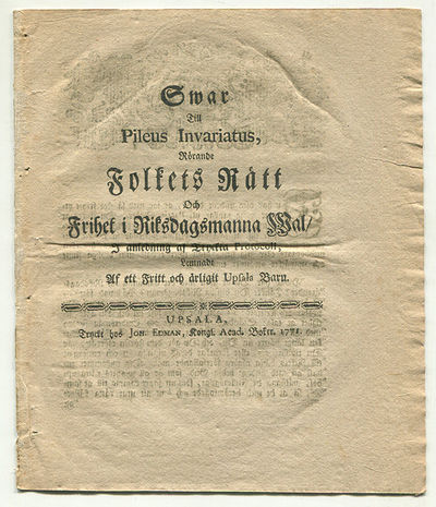 Swar till Pileus Invariatus, rörande folkets rätt…