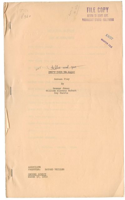 Tillie and Gus [Don't Call Me Madam] (Original screenplay for the 1933 film)
