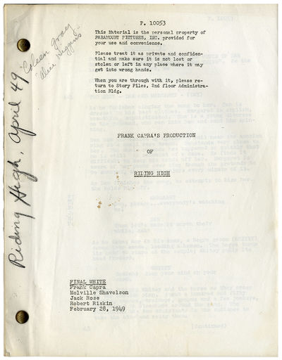 Frank Capra (director), Bing Crosby (actor) RIDING HIGH (Feb 28, 1949) Final White script