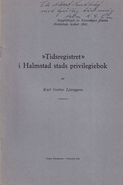 ‘Tidsregistret’ i Halmstad stads privilegiebok [=…