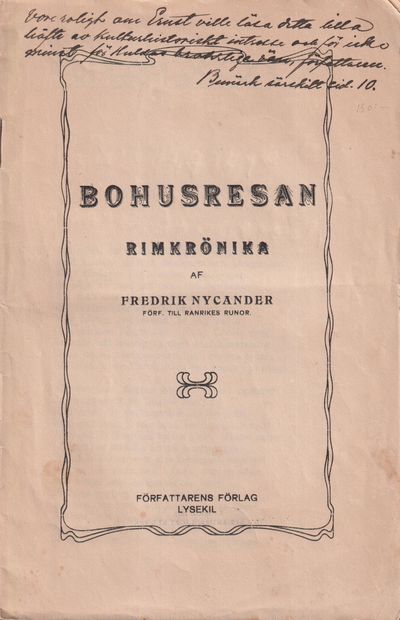 Bohusresan. Rimkrönika af Fredrik Nycander ...