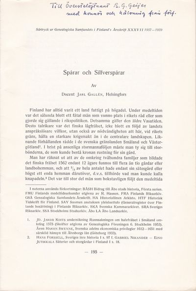 Spårar och Silfverspårar. Särtryck ur…