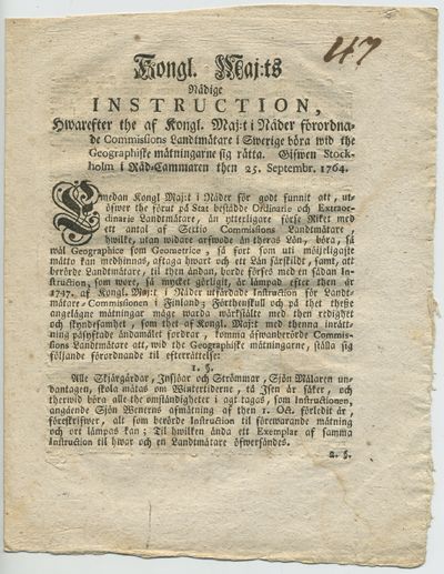 Kongl. maj:ts nådige instruction, hwarefter the…