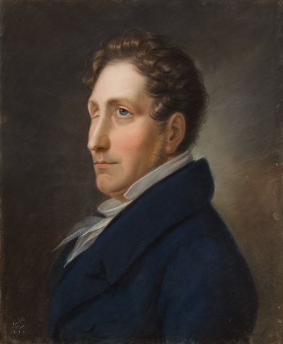 Fine pastel portrait of the composer by Copmann after the 1828 pastel portrait by Christian Horneman (1765-1844). Signed with the artist's initials "PC" and dated 1832