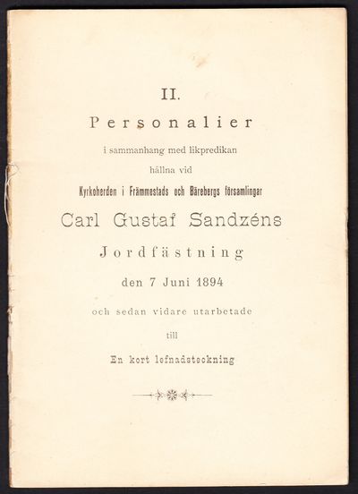 [Kyrkoherde Carl Gustaf Sandzéns minne]. II.…
