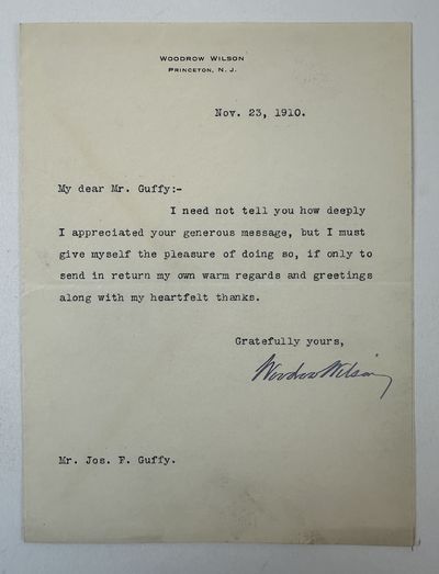 WOODROW WILSON | TYPED LETTER SIGNED (TLS)