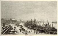 'Rade de Bordeaux (Janvier 1868)' Port of Bordeaux, with figures, horses and ships covered in snow.