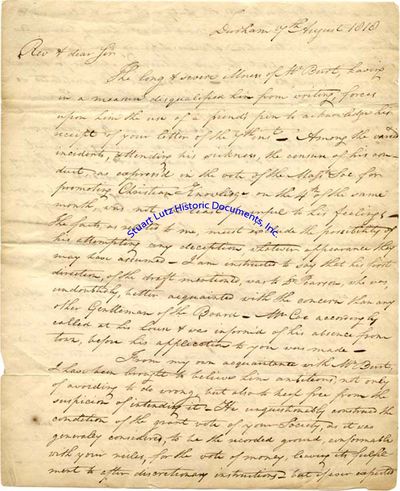 A Letter To Jedidiah Morse Discussing The Censure Of A Minister For Not Keeping A Journal Of His Missionary Work