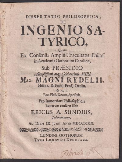 Dissertatio philosophica de ingenio satyrico,…