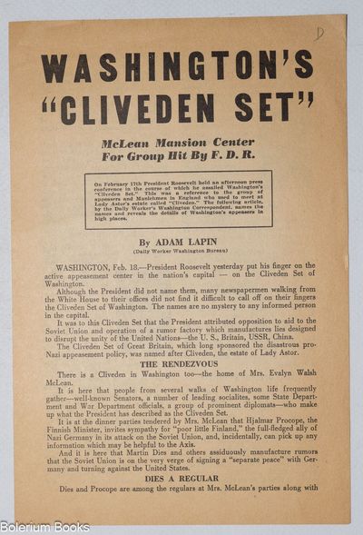 Washington's "Cliveden Set." McLean Mansion Center for group hit by F.D.R.