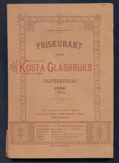 1896 års priskurant öfver Kosta glasbruks…