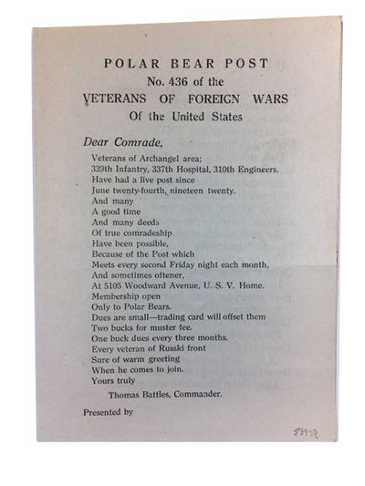 Polar Bear Post No. 436 of the Veterans of Foreign War of the United States. [title on first page]
