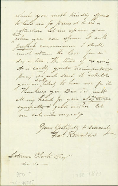 Autograph letter signed to Latimer Clark